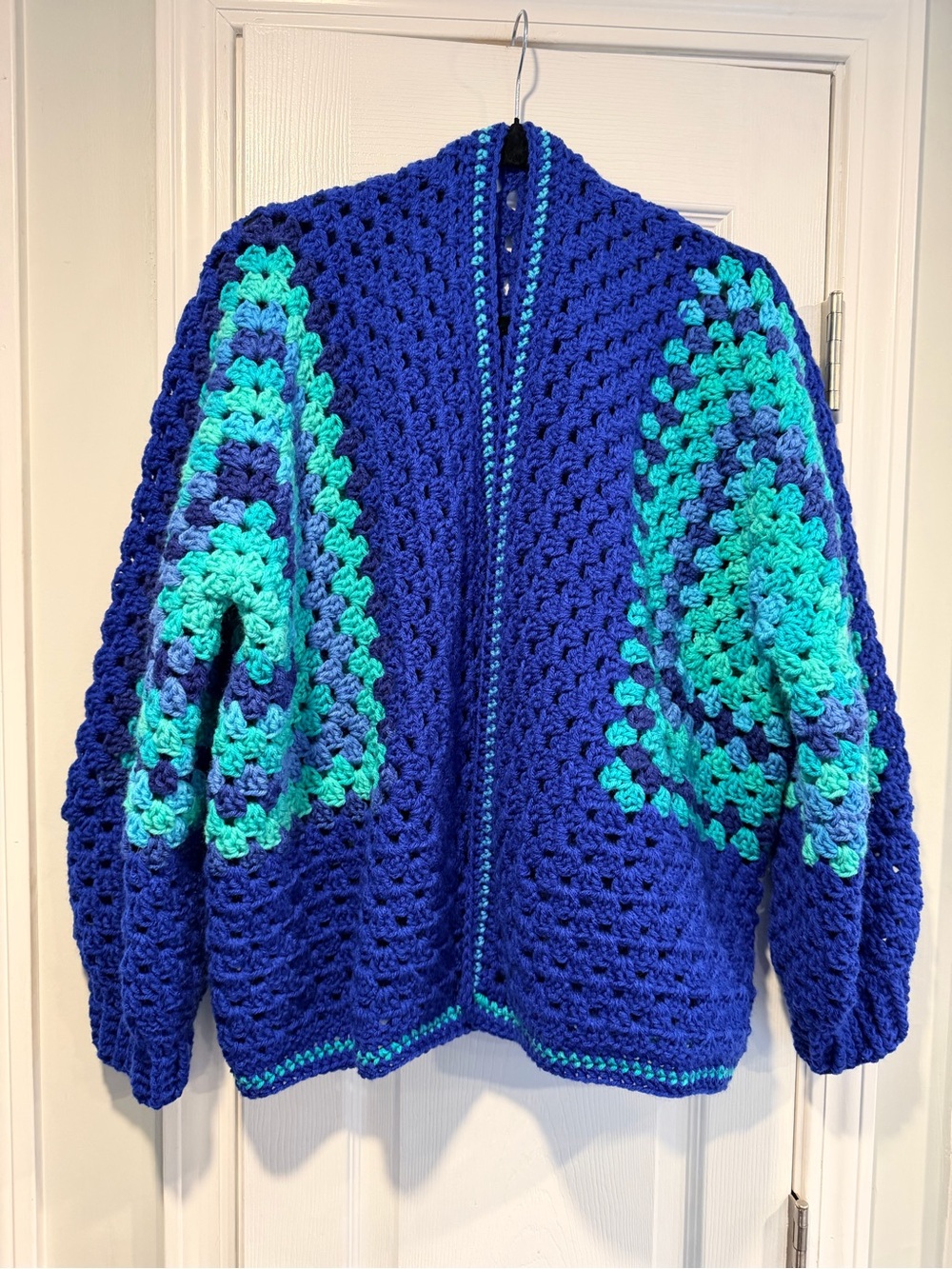 Handmade Crochet Granny Square One Size Cozy Cardigan Boho Chunky Knit Sweater